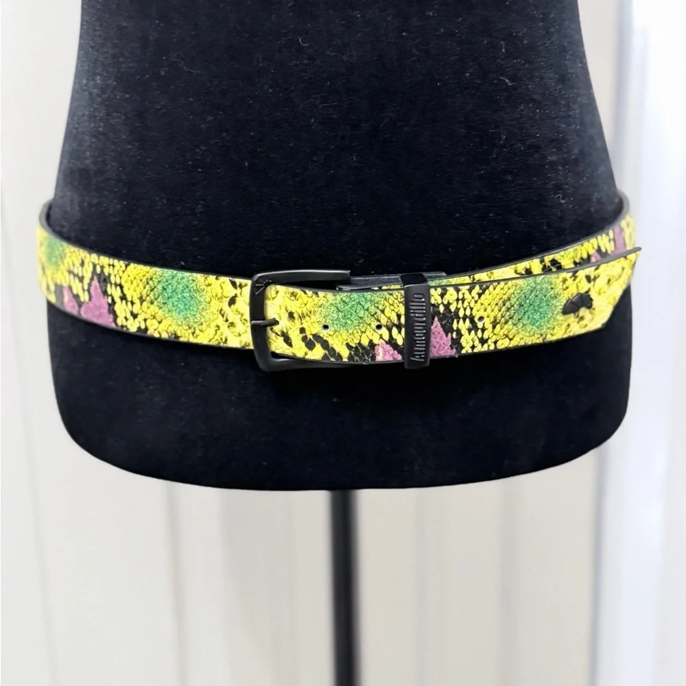 Men’s Armourdillo Snake Print Leather Belt Yellow Black XL